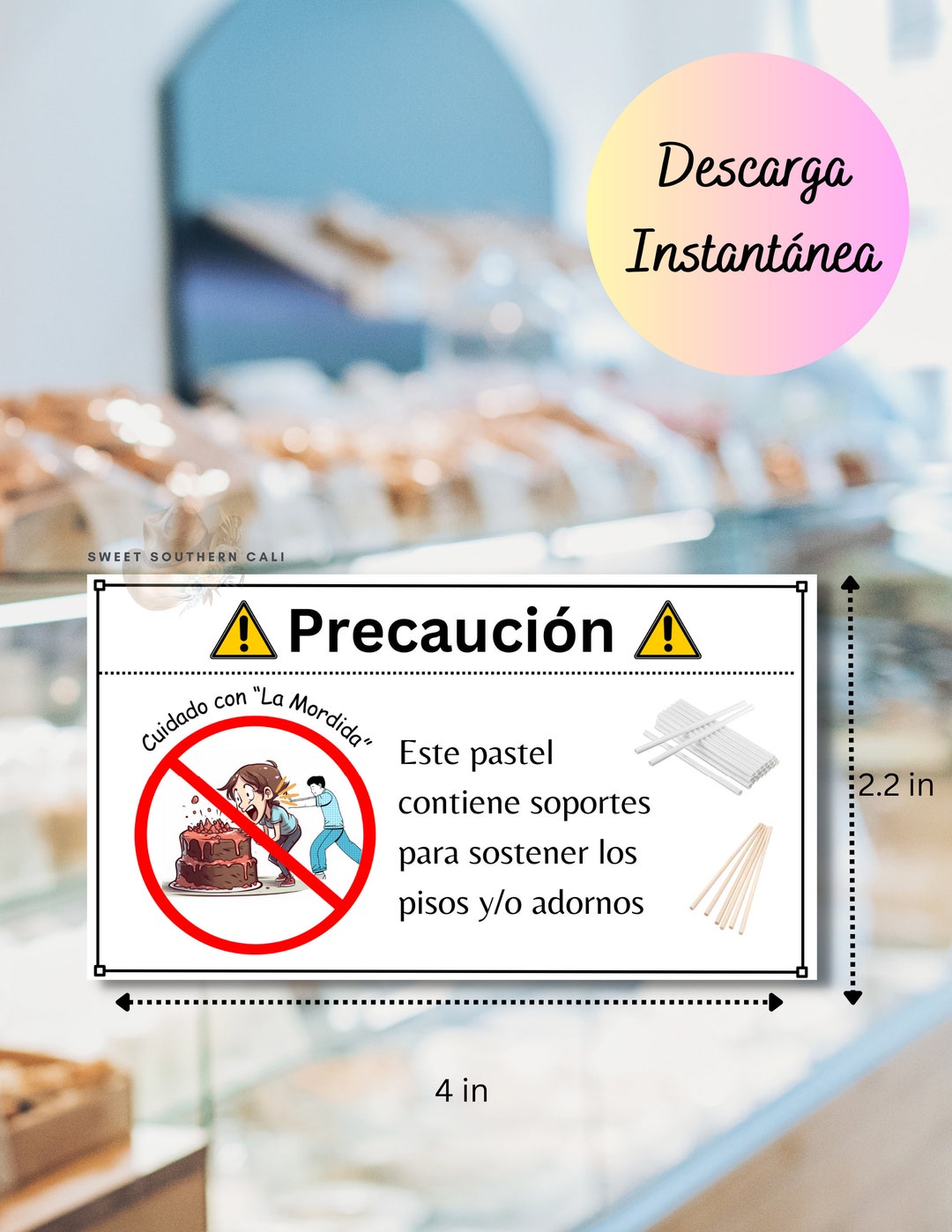 Etiqueta De Advertencia Para Pasteles, Tortas, Contiene Sostenes, Dowels in Cake Caution Label