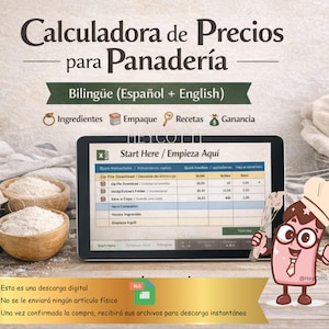Calculadora en excel, Costos de Recetas, Excel Panaderia, Micro panaderia, Reporte de recetas, bilingual recipe calculator, digital download