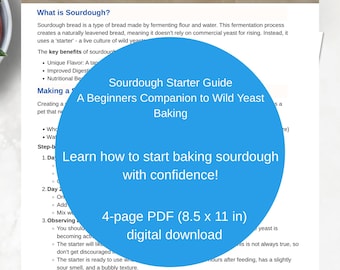Sourdough Starter Guide, A Beginners Companion to Wild Yeast Baking, 4 page ebook, digital download, sourdough basics