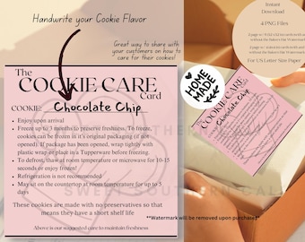 Cookie Care Cards, Digital Download, Bakery Forms, Bakery Templates, Print and Cut, US Letter (8.5in x 11in), PNG Files
