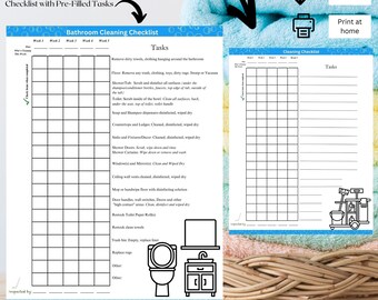 Bathroom Cleaning Checklist, Blank General Cleaning Checklist, Bundle, Chores, Organize, Monthly Cleaning Checklist, Digital Download, Print