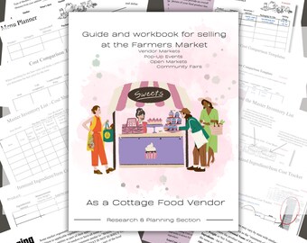 Research and Planning, selling at the farmers market as a cottage food vendor, guide and workbook, templates, organized, Digital Download