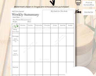 Self Care Journal, Weekly Summary, Digital Template, Routine Tracker, Better Habits, Health and Wellness, Tracker, Instant Download, Mindful