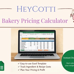 Bakery Pricing Calculator, HeyCotti Bakery Pricing Calculator, instant calculator, bakery pricing calculator, digital download