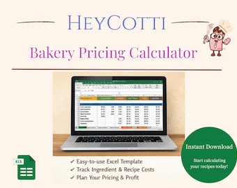 Bakery Pricing Calculator, HeyCotti Bakery Pricing Calculator, instant calculator, bakery pricing calculator, digital download