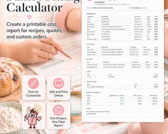 Bakery Pricing Calculator + Printable Report, Online Recipe Cost Calculator, Cottage Food Pricing Tool, Digital Download