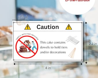 Careful with face smashing sticker, Caution Label, Sticker, Digital Download,Instant  Printable,Bakery, English Version, 8 labels, Tier Cake
