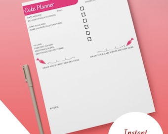 Cake Planner Template Printable, Cake Form Organizer, Bakery, Home bakers, Printable Productivity Template, PDF, Digital Download