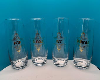 Art Deco Bubbly Bar Set of 4 Champagne/Prosecco Stemless Glasses