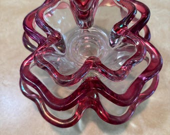 Vintage MCM Pink Glass Shamrock Serving Set