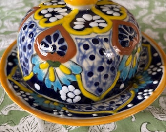 Mexican TALAVERA Cheese Serving or Butter Tray Mundo De Azulejos PV Raised Pottery