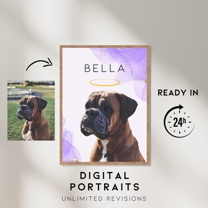 Digital Personalized Pet Portrait | Cat & Dog Portrait From Photo | Pet Cartoon Style | Custom Cat Gift | Digital Download, Printable, Gift