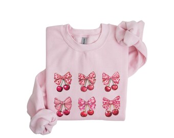 Coquette Sweatshirt Cherry Valentine Coquette Clothes Valentine Bow Sweatshirt Coquette Valentines Day Shirt Gift for Sister Best Friend
