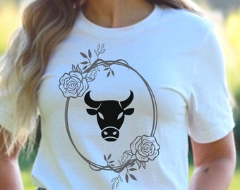 Western Bull T-Shirt: Cowgirl Rodeo Tee, Floral Graphic