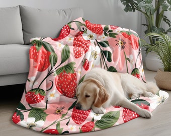 Pink Strawberry Blanket, Strawberry, Blanket for Girl, Nursery Decor, Gift For strawberry lover,  Picnic Blanket, Velveteen Plush Blanket