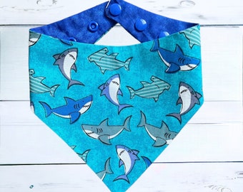 Dog Bandana, Summer Bandana for dogs, Adjustable Bandana with snaps, Blue Shark