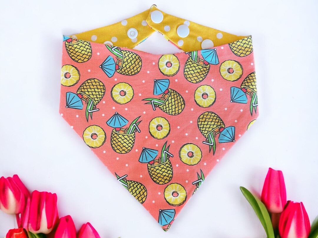 Pineapple Dog Bandana With Snaps Summer Dog Bandana Etsy