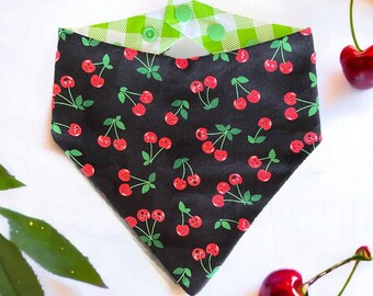 Dog Bandana for summer with Cherries, adjustable and reversible