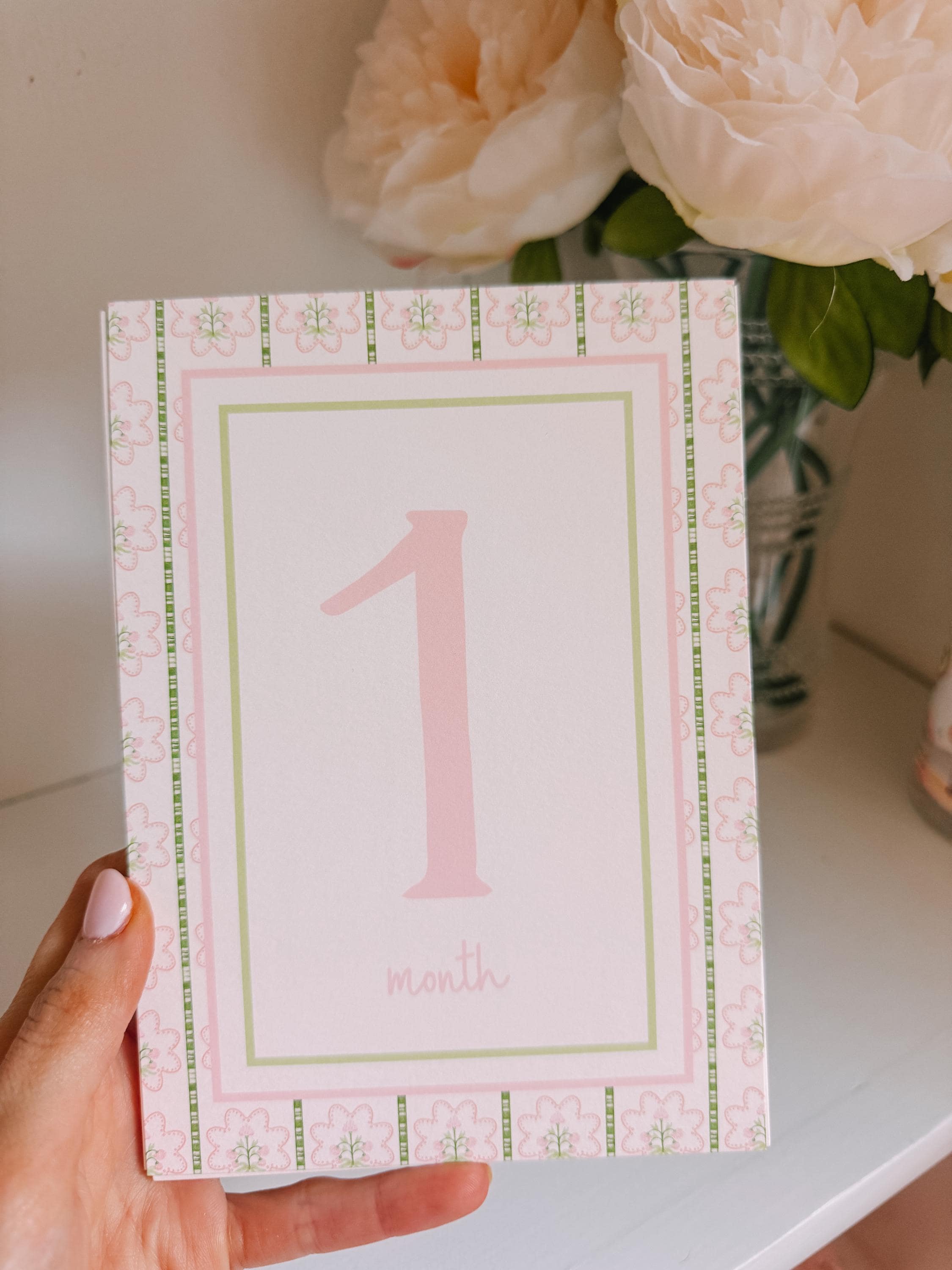 Baby Girl Pink Green Trellis Watercolor Milestone Cards - Etsy