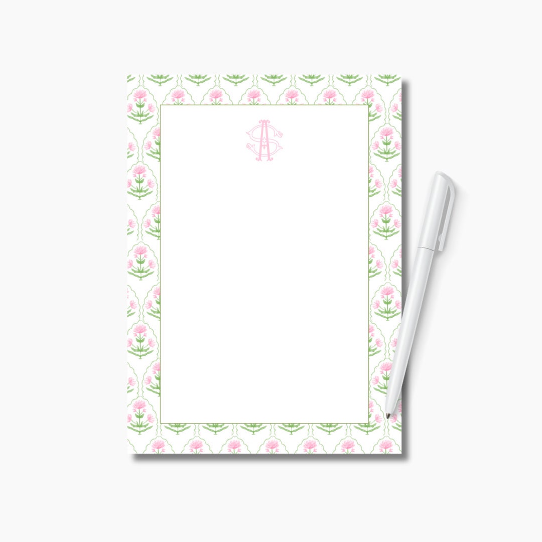 CUSTOM Pink & Green Floral Monogram Notepad - Etsy