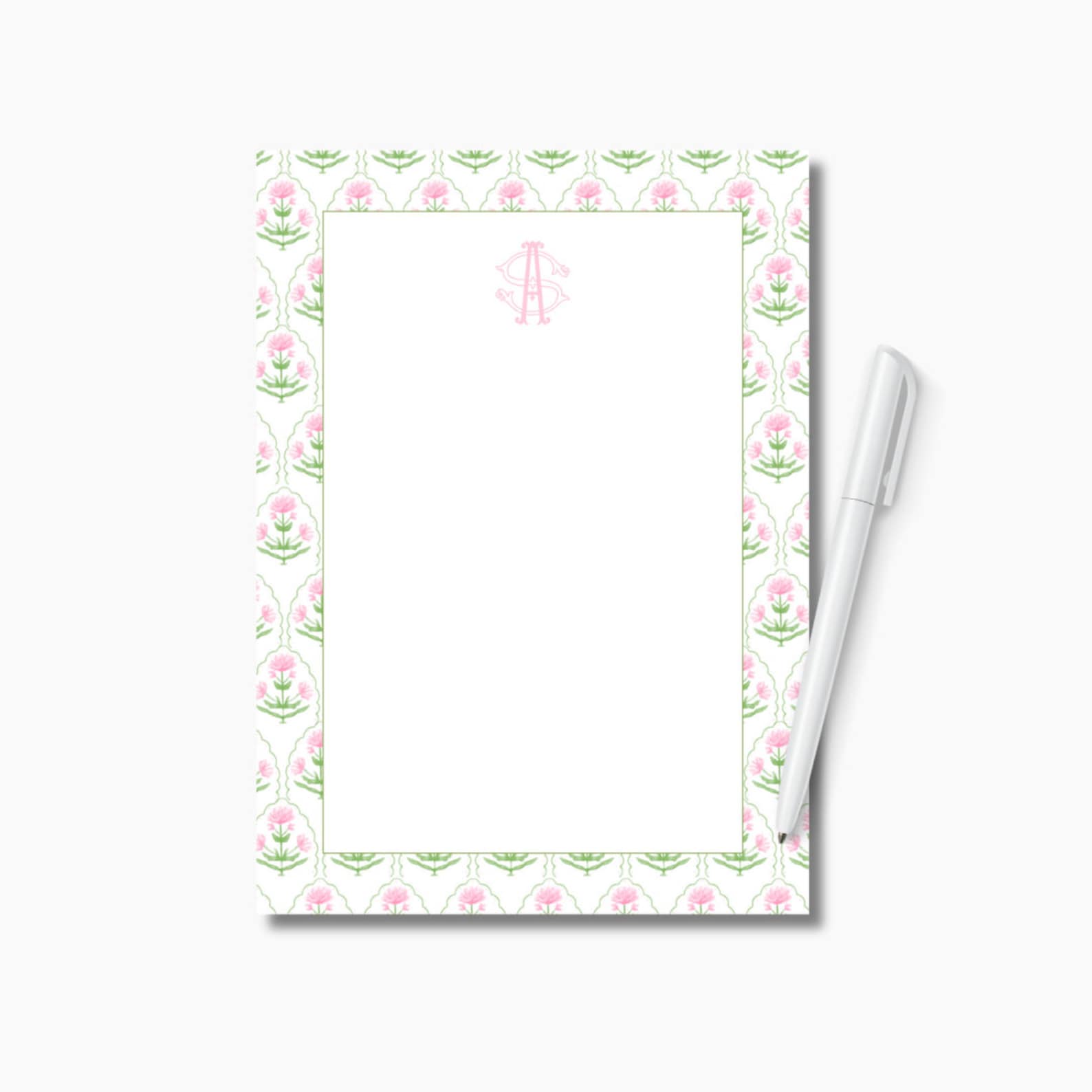 CUSTOM Pink & Green Floral Monogram Notepad - Etsy