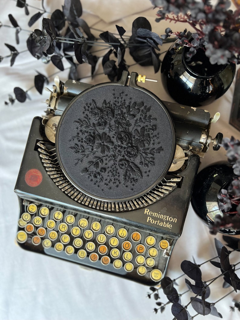 Picture of Black Monochromatic Floral Embroidery - Etsy