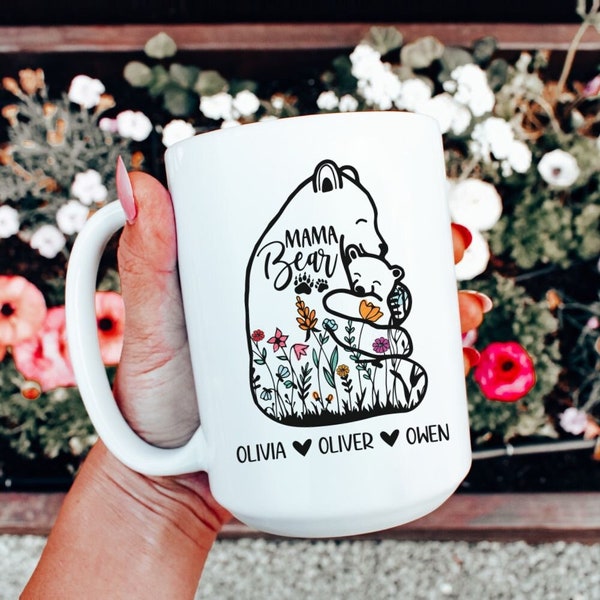 Personalized Mama Mug, Mama Bear Mug, Wildflower Mug, Gift for Mom From Kids, Mother's Day Gift, Gift For Mom, Custom Mom Mug With Kids Name