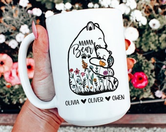 Personalized Mama Mug, Mama Bear Mug, Wildflower Mug, Gift for Mom From Kids, Mother's Day Gift, Gift For Mom, Custom Mom Mug With Kids Name