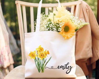 Personalized Birth Month Flower Tote Bag, Custom Birth Flower Gift, Custom Floral Bag, Gift for Mom, Birthday Gift for Her, Best Friend Gift