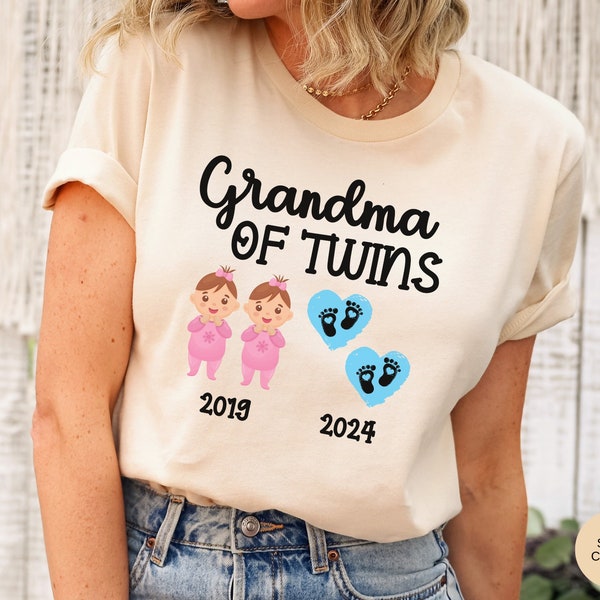 Custom Twin Grandma Shirt, Twin Grandma Gift, Twin Grandma Shirt, Gift for Grandma, Grandma of Twins, Personalized Shirt for Grandma Twins