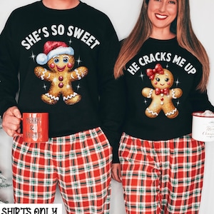 Couples Christmas Shirts, Couples Christmas Pajamas, Gingerbread Matching Christmas TShirts, Funny Ugly Sweater Party Tee, Matching Couples