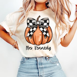 Comfort Colors® Teacher Halloween Shirt, Custom Halloween Teacher Shirt, Coquette Pumpkin Shirt, Spooky Teacher T-Shirt, Teacher Pumpkin Tee
