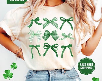 St Patricks Day Bows Shirt,  Comfort Colors® St Patrick's Day Women's Tee, Coquette St Patricks Shirt, Trendy Bow Tshirt, Irish Bows Shirt