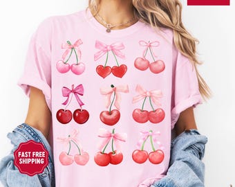 Cherry Shirt, Comfort Colors® Cherry Tee, Coquette Cherry TShirt, Summer Shirt, Food Lover Gift, Cherry Lover Gift, Cherries Tee, Fruit Tee