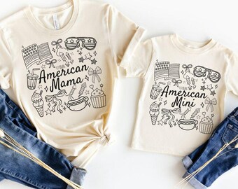 Coquette Mama and Mini Fourth of July Shirts, Girly 4th of July Shirts, Mom and Daughter Outfit, Matching 4th of July Shirts, American Mama