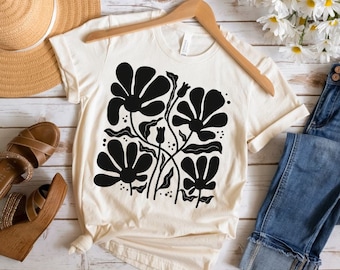 Wildflower Shirt, Black Botanical Neutral T-Shirt, Flower Tee, Vintage Botanical Shirt, Floral Nature T-Shirt, Flower Lover Tee, Minimalist