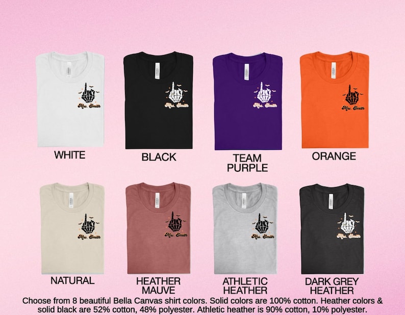 Puede incluir: Ocho camisetas Bella Canvas en varios colores, incluyendo blanco, negro, morado equipo, naranja, natural, malva jaspeado, jaspeado atl&eacute;tico y gris oscuro jaspeado. Cada camiseta presenta una mano de esqueleto negra haciendo el dedo medio con el texto "life sucks" debajo.