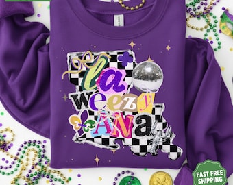 Louisiana Mardi Gras Sweatshirt, Laweezyana Shirt, Mardi Gras Sweater, Trendy Mardi Gras Crewneck, Mardi Gras Gift, Coquette Mardi Gras