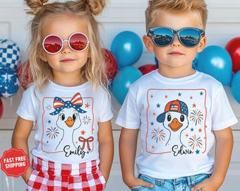 Personalized 4th of July Shirt for Kids, Matching 4th of July Shirt for Boy or Girl, Patriotic Goose Shirt, Fourth of July Shirts with Name