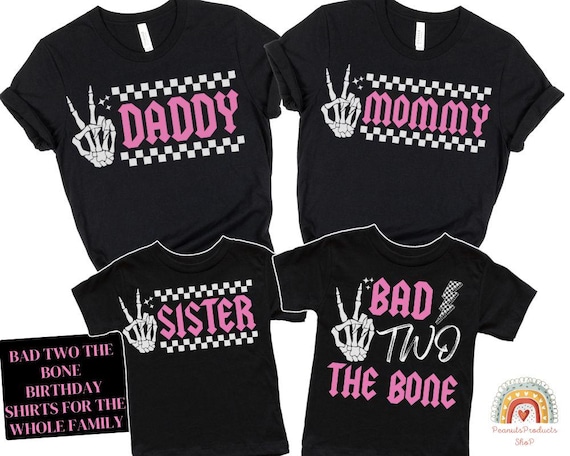 Bad Two the Bone Birthday Matching Shirts, 2nd birthday Girl, Rock and Roll Birthday Theme, Skeleton Hand, Born Two Rock, Two Year Old