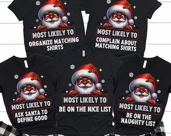 Black Santa Claus Christmas Pajamas, Family Matching Christmas Pajamas, Brown Santa Claus, Holiday Pajamas, Matching Family, Most Likely To