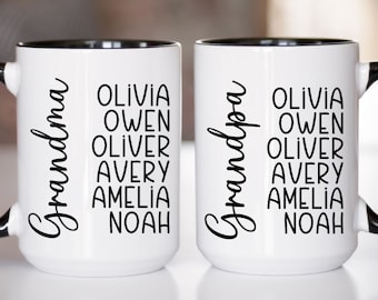 Grandma Grandpa Mugs, Personalized Grandparents Mug with Grandkids Names, Grandparents Mug Set, Father&#39;s Day Gift, Mother&#39;s Day Gift