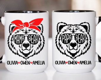 Custom Mama Bear Mug, Papa Bear Mug, Custom Dad and Mom Mugs, Mom and Dad Mug Set, Father's Day Mug, Mother's Day Mug, Personalized Dad Mug