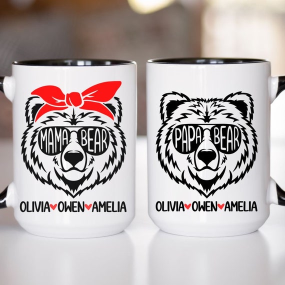 Custom Mama Bear Mug, Papa Bear Mug, Custom Dad and Mom Mugs, Mom and Dad Mug Set, Father's Day Mug, Mother's Day Mug, Personalized Dad Mug