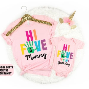 Girl 5th Birthday High Five Shirt, 5 Years Old, Girl Fifth Birthday Shirt, 5th Birthday Shirt, Matching Birthday Shirts, Hi Five Shirt