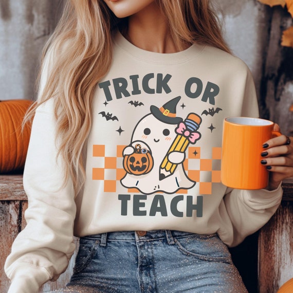 Teacher Halloween Sweatshirt, Trick or Teach Shirt, Halloween Teacher Sweatshirt, Spooky Teacher Shirt, Retro Ghost Teacher Sweatshirt