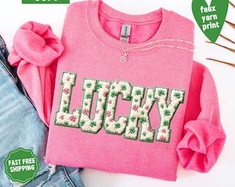 Lucky St Patrick Sweatshirt, St Patrick's Day Crewneck, Faux Yarn Patricks Day, St. Patty's Day Sweatshirt, Lucky Holiday Party Sweater