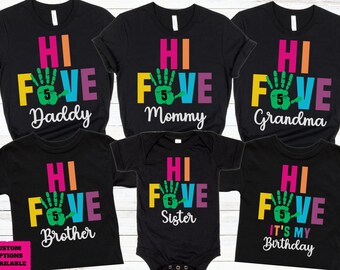 Girl 5th Birthday High Five Shirt, 5 Years Old, Girl Fifth Birthday Shirt, 5th Birthday Shirt, Matching Birthday Shirts, Hi Five Shirt