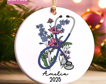 Custom Nurse Ornament, New Nurse Gift, Nurse Christmas Ornament, RN Gift, Nursing Graduation Gift, Personalized Nurse Ornament, Floral Nurse