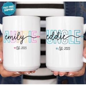 Custom Pregnancy Reveal Mug for New Aunt and Uncle, Aunt and Uncle Pregnancy Announcement, New Auntie New Uncle Gift Mug Set, Aunt Uncle est